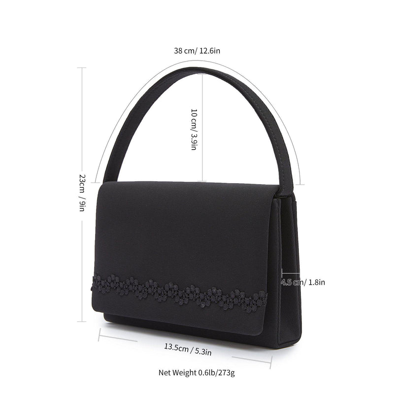 Top Handle Bag Black Slim with Floral Lace Medium