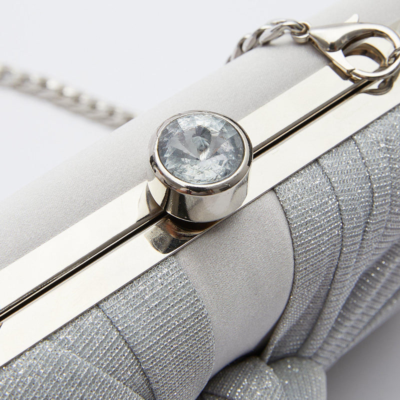 Silver Clutch Purse for Women Bow Knot, Glitter Evening Handbag