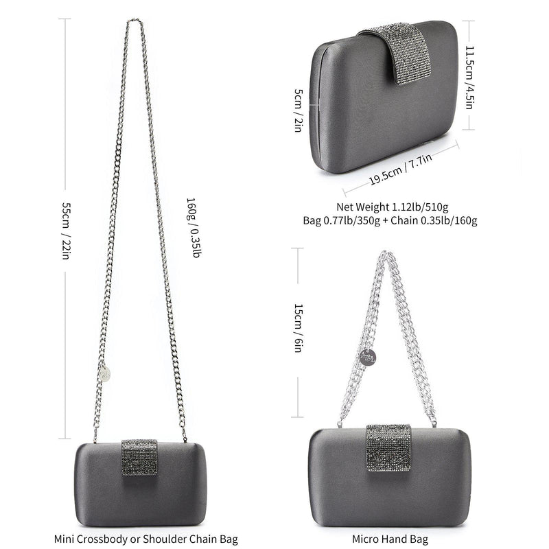 Rhinestone Embellished Grey Clutch Purse for Women, Emulation Silk Evening Handbag