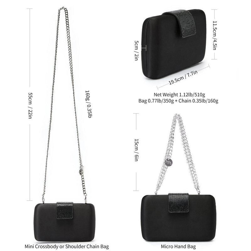 Rhinestone Embellished Black Clutch Purse for Women, Emulation Silk Evening Handbag