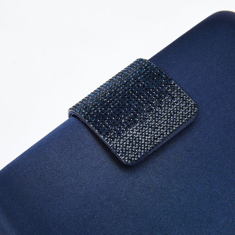 Rhinestone Embellished Navy Clutch Purse for Women, Emulation Silk Evening Handbag