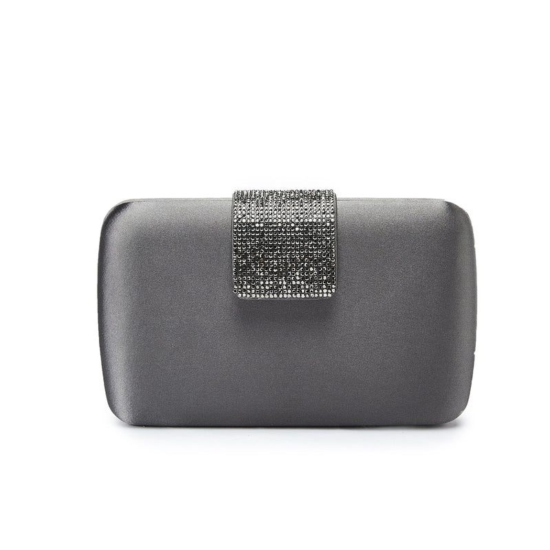 Rhinestone Embellished Black Clutch Purse for Women, Emulation Silk Evening Handbag