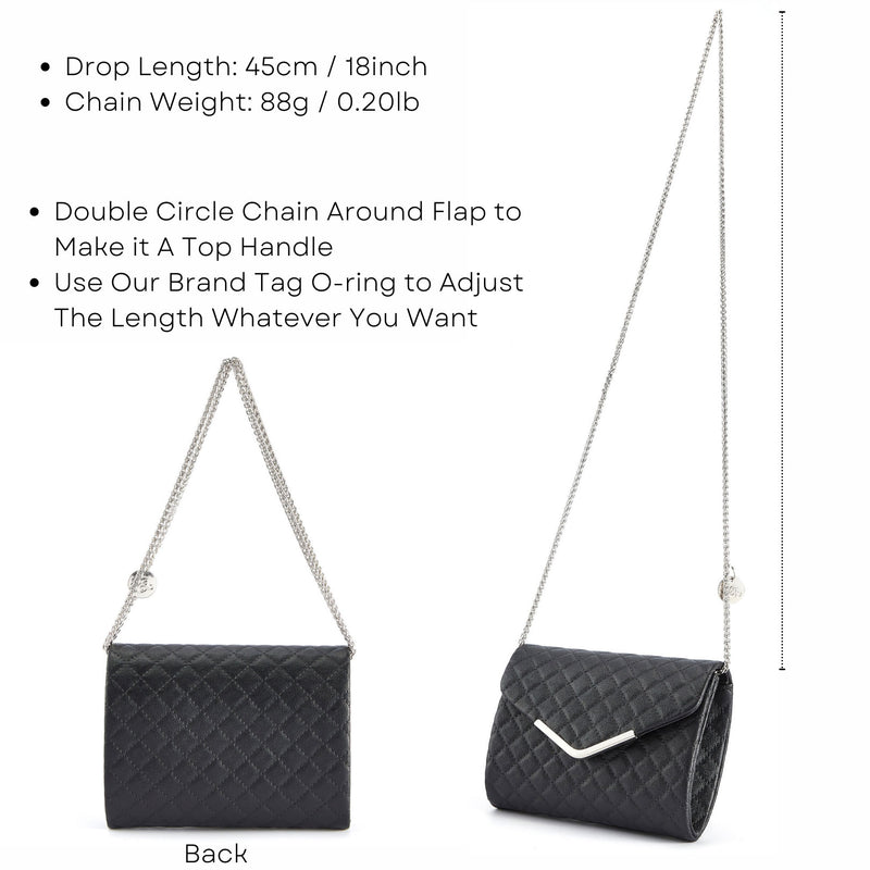 Black Clutch Purse for Women, Adjustable Chain Quilted Crossbody Shoulder Bag