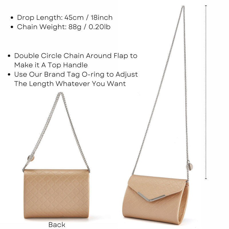 Matt Gold Clutch Purse for Women, Adjustable Chain Quilted Crossbody Shoulder Bag