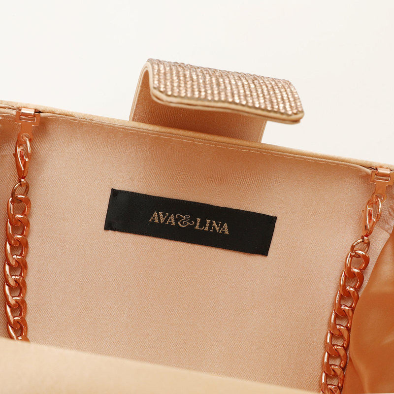 Rhinestone Embellished Apricot Ice Clutch Purse for Women, Emulation Silk Evening Handbag