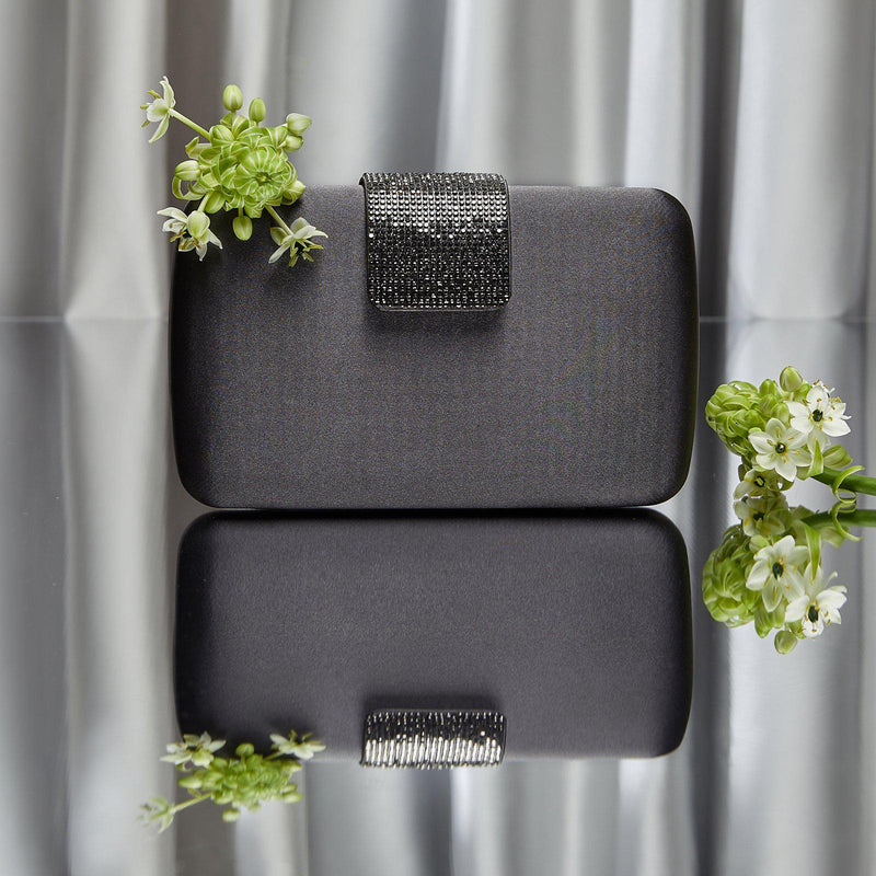 Rhinestone Embellished Grey Clutch Purse for Women, Emulation Silk Evening Handbag