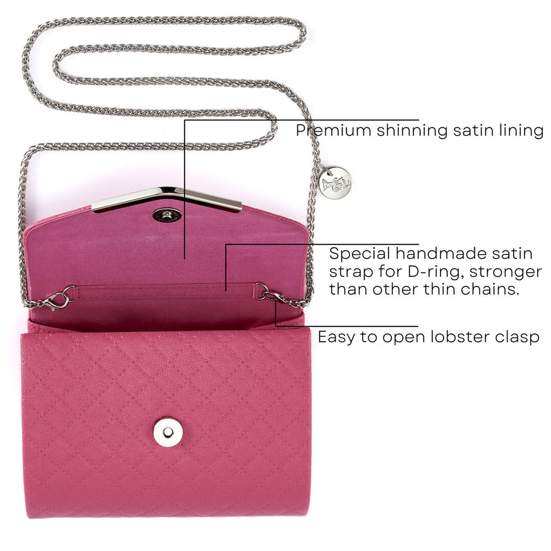 Hot Pink Clutch Purse for Women, Adjustable Chain Quilted Crossbody Shoulder Bag