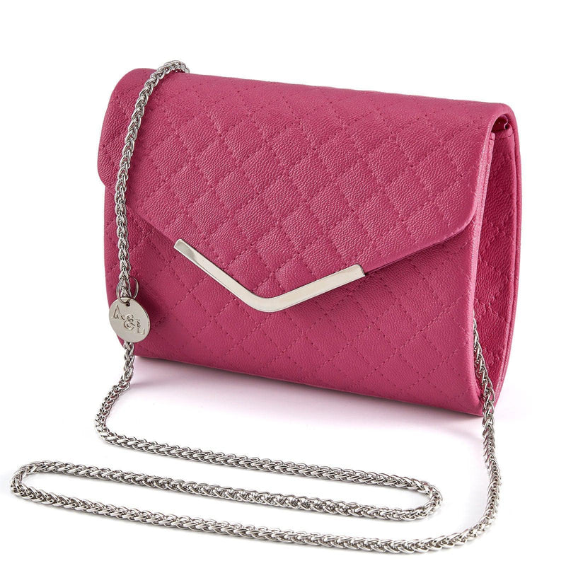 Hot Pink Clutch Purse for Women, Adjustable Chain Quilted Crossbody Shoulder Bag