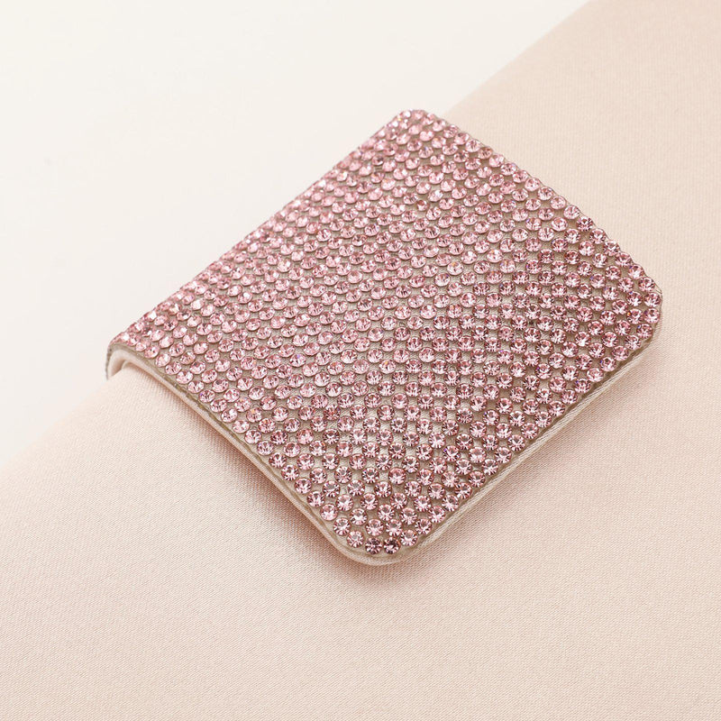 Rhinestone Embellished Peach Blush Clutch Purse for Women, Emulation Silk Evening Handbag