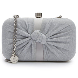Silver Clutch Purse for Women Bow Knot, Glitter Evening Handbag