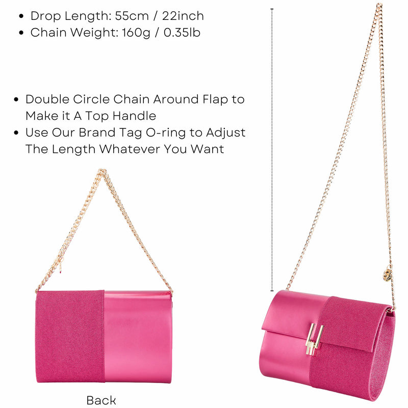 Two-Tone Glitter Clutch Purse for Women Evening Bag Hot Pink