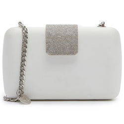 Rhinestone Embellished Star White Clutch Purse for Women, Emulation Silk Evening Handbag