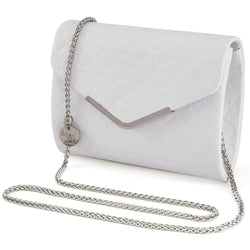 White Clutch Purse for Women, Adjustable Chain Quilted Crossbody Shoulder Bag